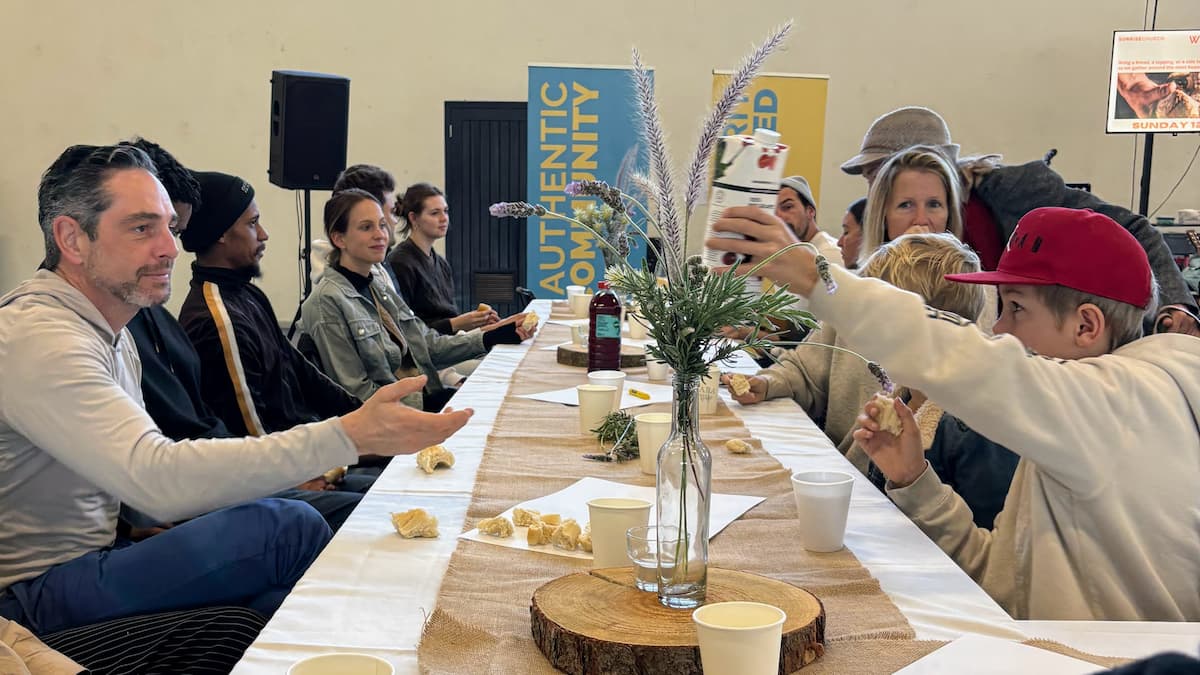 The Sunrise Church community sharing a First Sunday meal